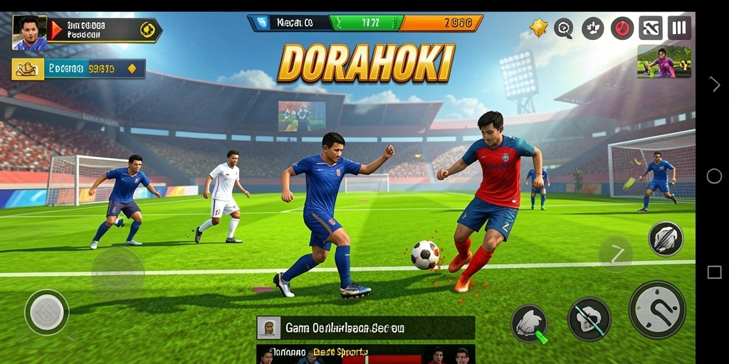 Tampilan gameplay memukau di DORAHOKI dengan aksi olahraga yang seru.