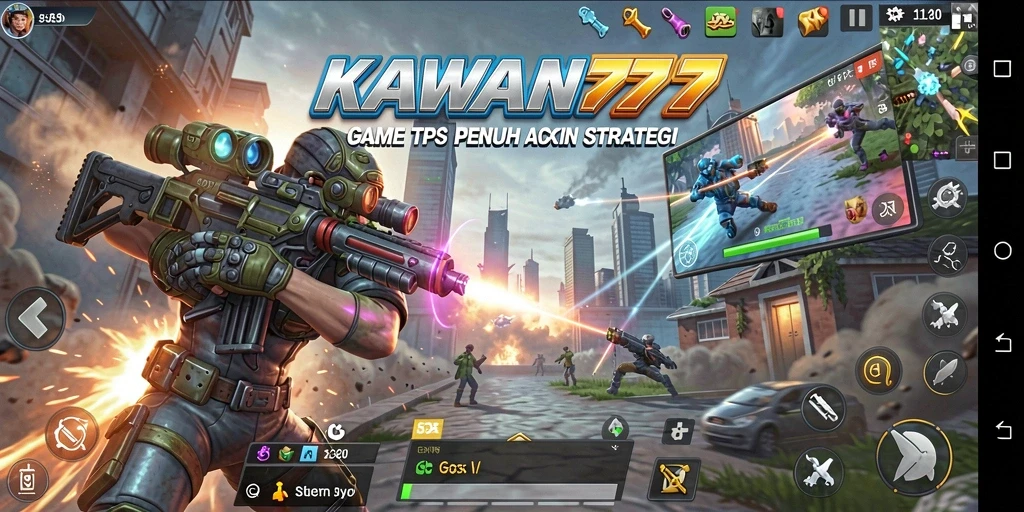 Screenshot menunjukkan aksi heroik dalam pertempuran TPS di KAWAN777.