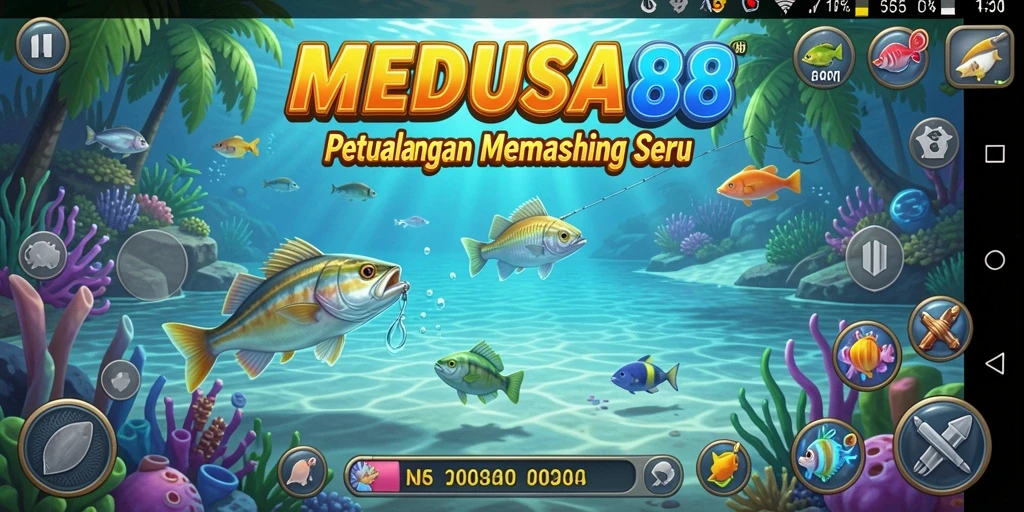 Tampilan gameplay seru dalam MEDUSA88 saat menangkap ikan.