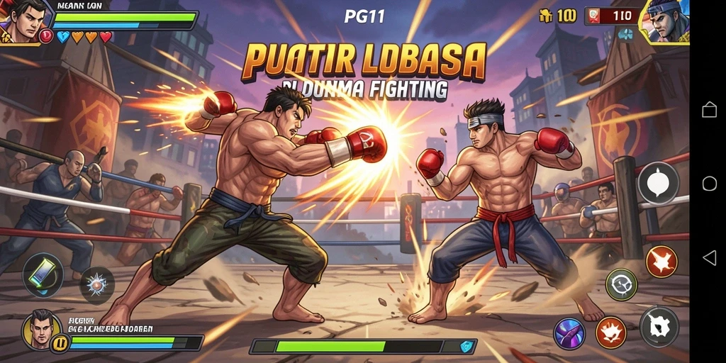 Tampilan gameplay PG11 yang menampilkan pertarungan epik antara karakter-karakter kuat.