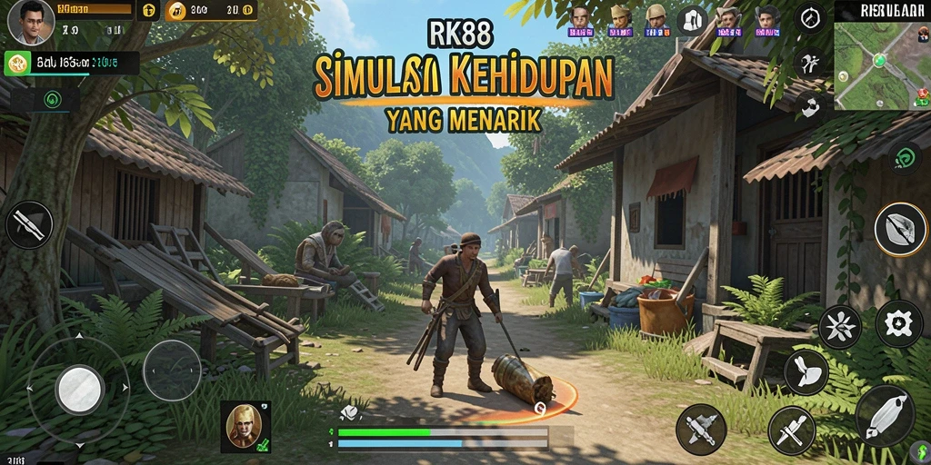 Tampilan gameplay RK88 dengan berbagai aktivitas menarik di dalamnya.